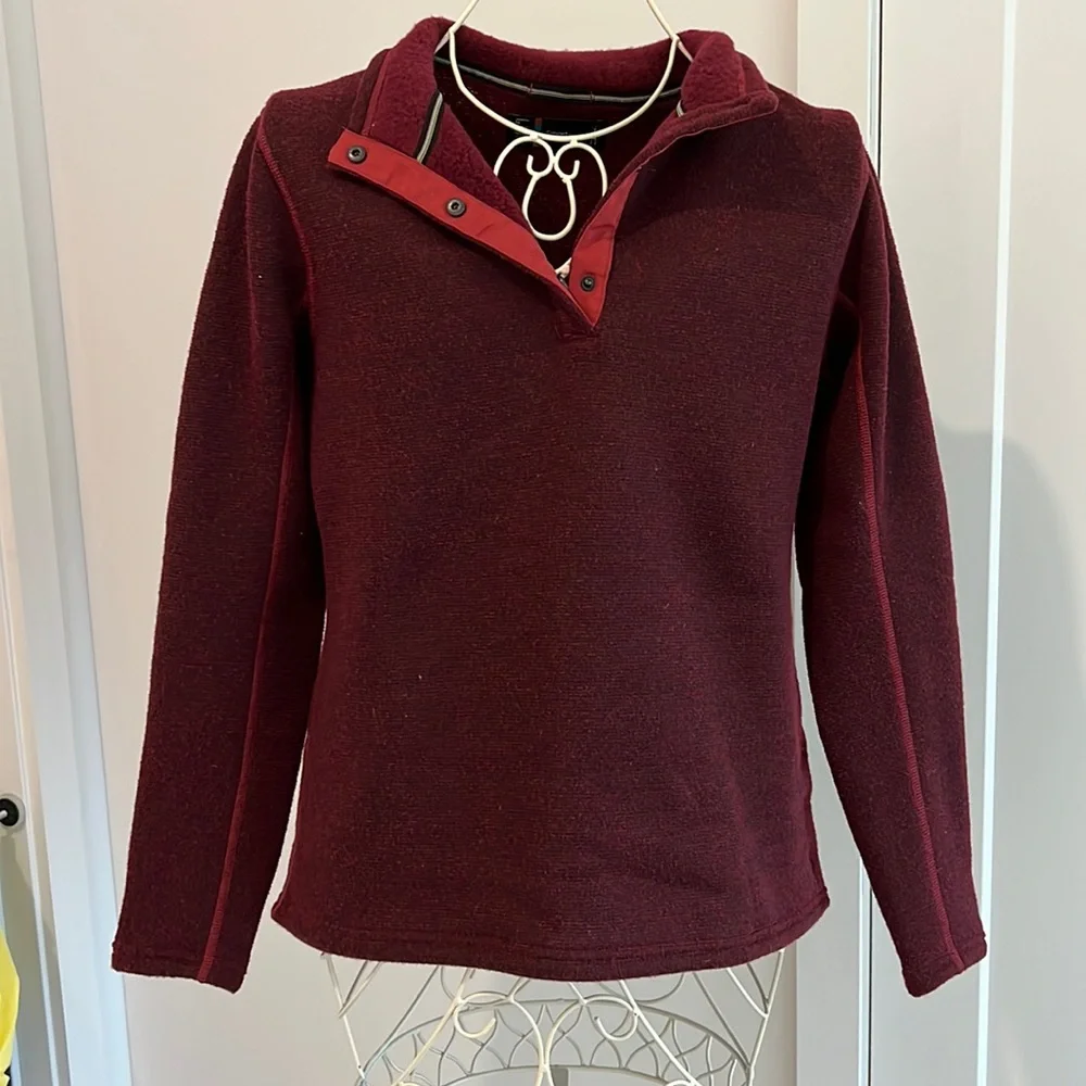 Smartwool maroon 100% merino wool pull over quarter zip women’s size medium